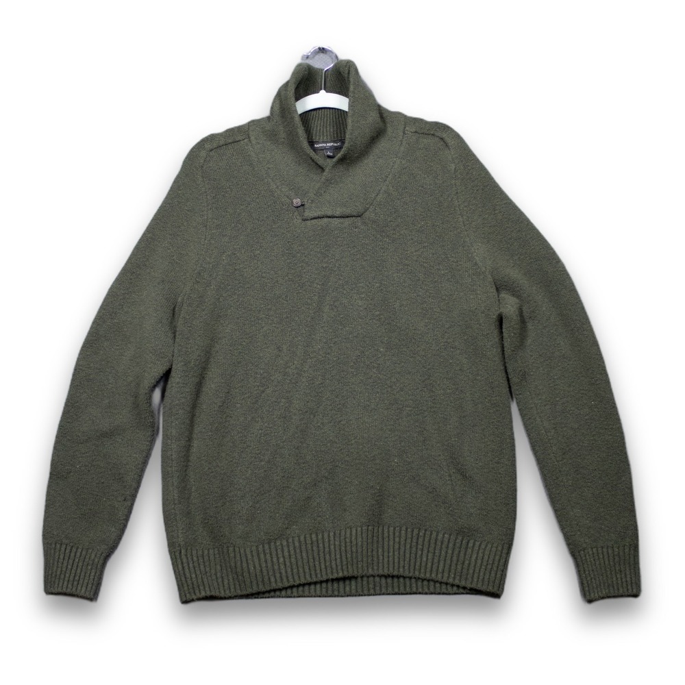 Banana Republic Mens Olive Green Shawl Collar Button Pullover Sweater Large
